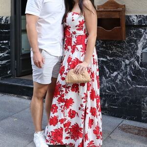 Abercrombie & Fitch Strapless Floral Drop Waist Dress - Red and White
